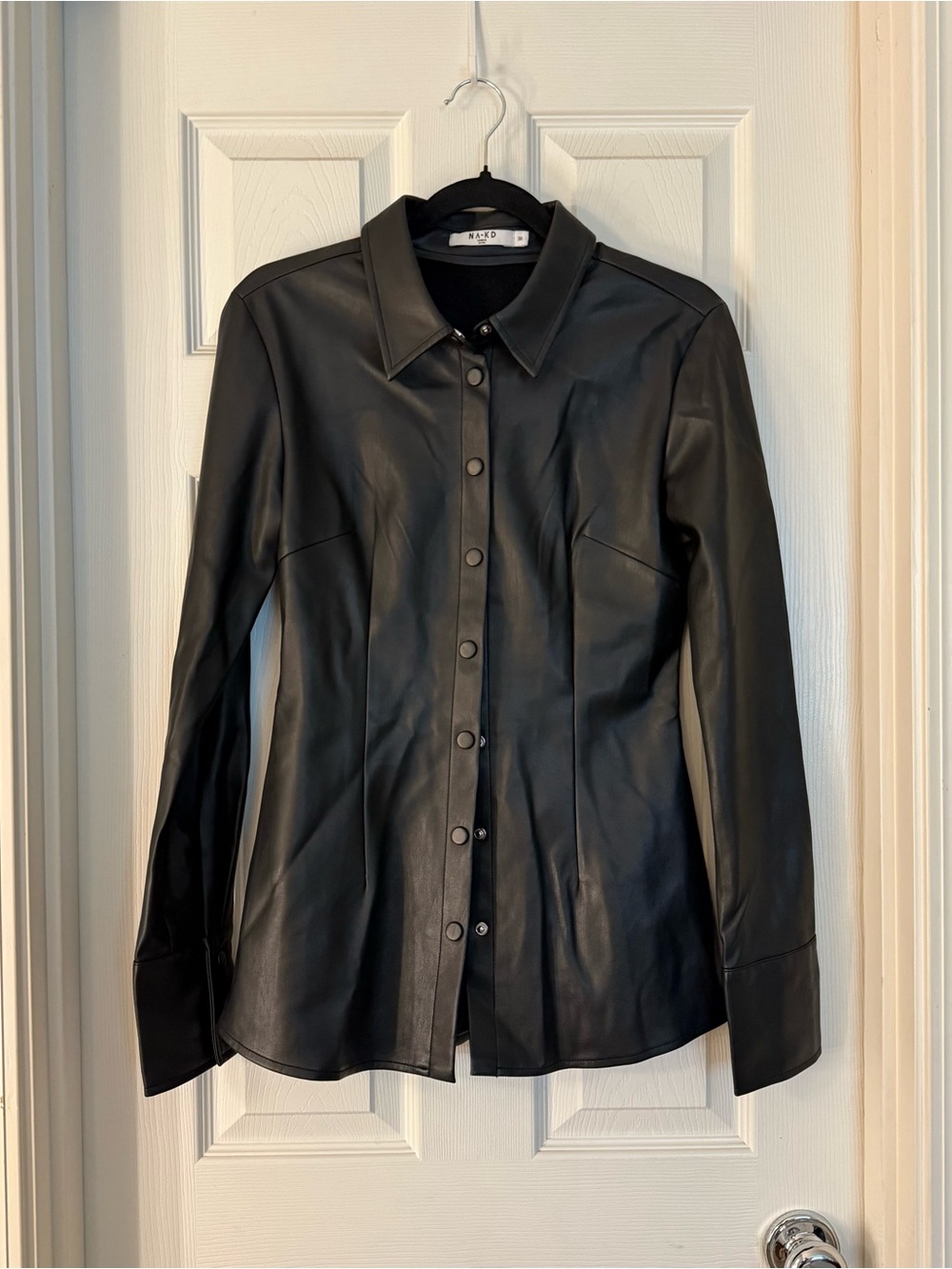 NA-KD Black Faux Leather Shirt Jacket